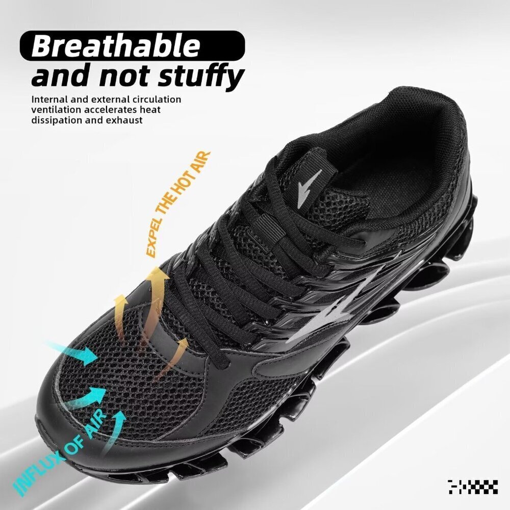 Men's Running Shoes Mesh Runners Fashion Sport Blade Walking Sneakers All Black - Picture 5 of 7